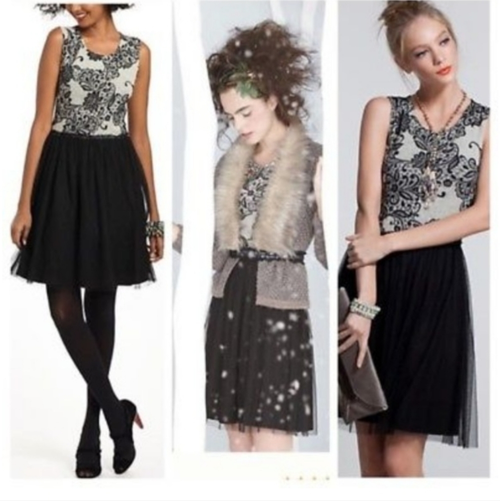 Anthropologie Knit and Lace front and Tulle Bottom Dress. Size XS.